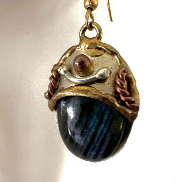 Labordorite copper gold tone drop earrings - Picture 4 of 11